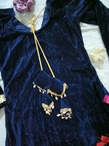Elegant Velvet Kurta Set 💙 Handmade