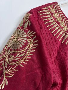 Cherry Red Silk Anarkali with Gold Embroidery