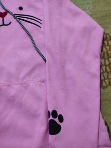 Cat Printed Light Pink Cute Hoodie