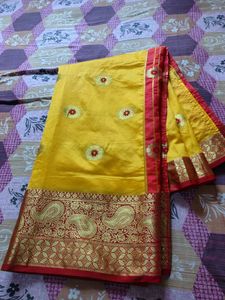 Beautiful Festive Saree With Red Border