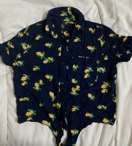 Y2K Beach Tie Up Button Crop Top