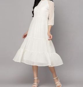 Elegant White Tiered Midi Dress