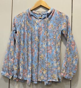 Sky Blue Pleated Top
