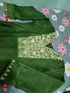 Green Embroidered  Kurta Plazo Dupatta