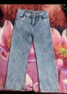 Mid Waist Blue Washed Denim