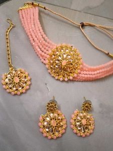 Peach Beaded Indian Jewelry Set