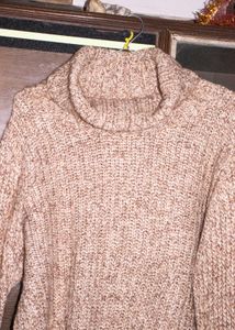 Chunky Beige Knit Turtleneck Sweater
