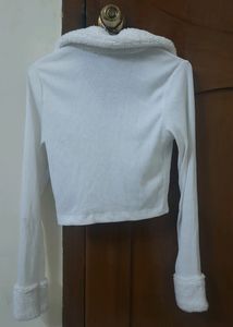 White Crop Soft Fur Jacket