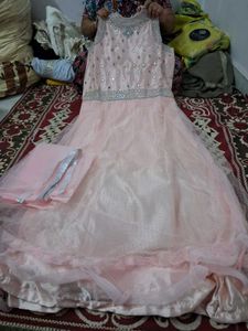 Peach Embellished Gown With Dupatta