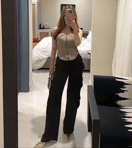 Chic Satin Cargo Pants | Black