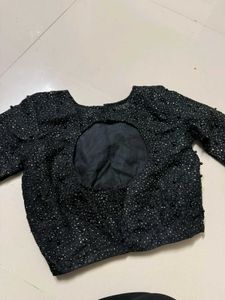 Sparkling Black Cropped Top Blouse Full Sleeves