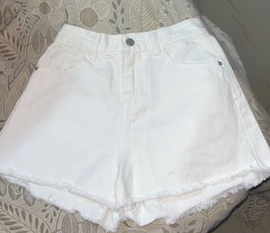 White Denim Frayed Shorts