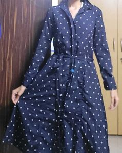 Navy Polka Dot Midi Shirtdress