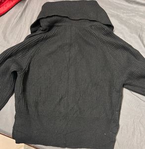 Black Knit Zip-Up Jacket with a high collar. (M/L)