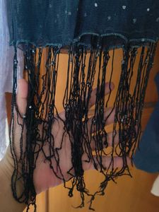 Dupatta: White &amp; Black Fringe