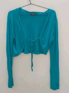 Teal Tie-Front Crop Top