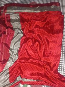 crape Red &amp; Grey Saree