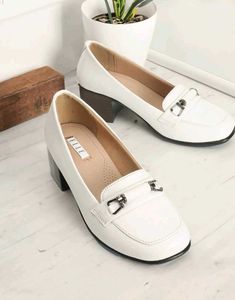 Elle White Block Heel Loafers