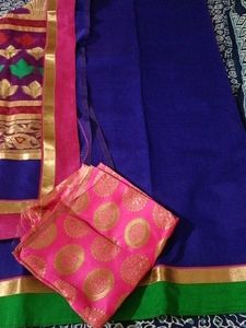 Elegant Blue Saree Kotta Jaali With Blouse Piece