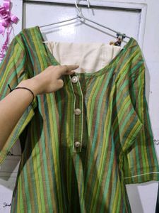 New Striped Green Kurta With Trousers Duppata