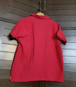 Women Red Cotton Classic Fit Polo Tshirt