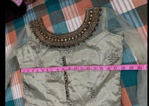 Pista Green Long Kurta &amp; Designer Dupatta Size M