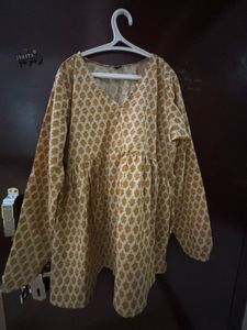 Jaipuri Yellow Full Sleeved Short Kurti