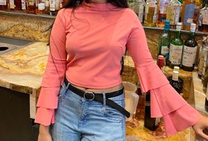 Classy Pink Top With Flared Sleeves