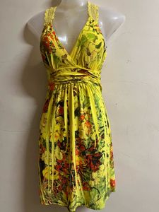 Yellow Floral Halter Dress