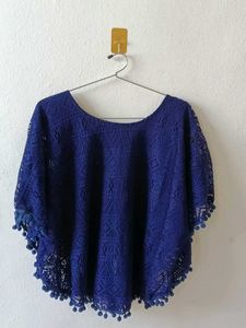 Blue Lace Pom-Pom Cover-Up