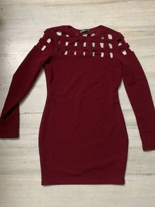 Burgundy Cutout Long Sleeve Dress