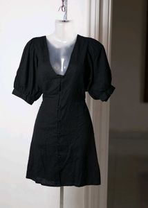 Black Puff Sleeve Mini Dress