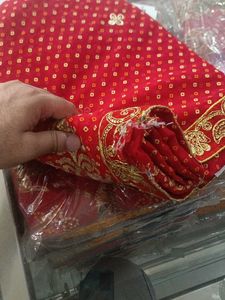Red &amp; Gold Saree (Rat Bite Issue On Border)