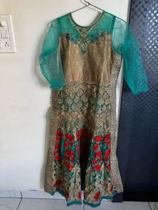 Green &amp; Gold Anarkali Kurta