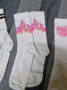 White Socks Calf Length For Women