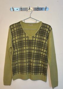 Green Plaid V-Neck Sweater