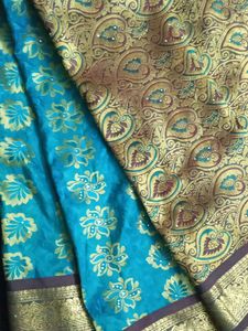 Sky Blue Silk Saree with Gold Border