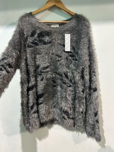 Fuzzy Gray &amp; Black Sweater