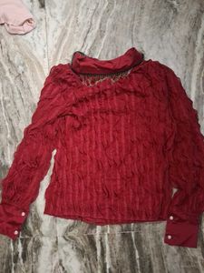Red Textured Blouse