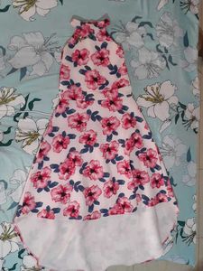 Pink Halter Neck Floral Tail Dress