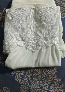 Women White Beaded Net Top