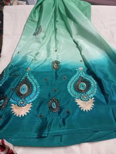 Elegant Green Embroidered creap Saree