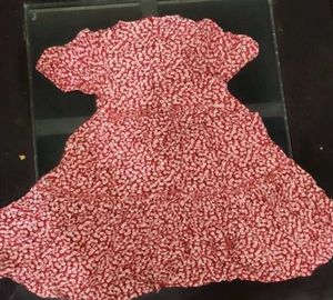 Fabric Dress Red Viscose with Floral Print