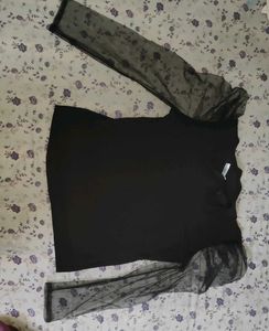 Black Top with Sheer Sleeves