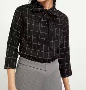 Checkered Tie Neck Top