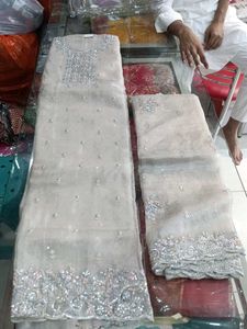 Elegant Silver Embellished Pakistani Suit
