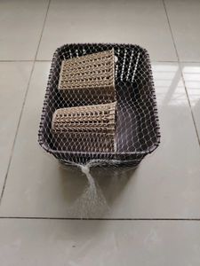 New Set Of Three Plastic Baskets Brown Beige