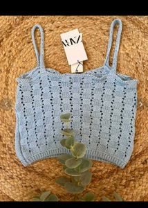 Zara Blue Corset Top Adjustable Sleeves