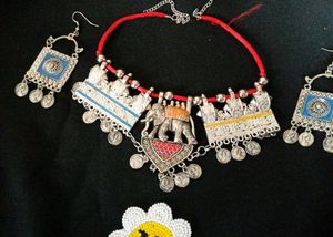 Elephant Design Oxodise Set With Earrings