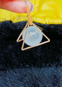 Gold Toned White Pearl Wrapped Pyramid Earings